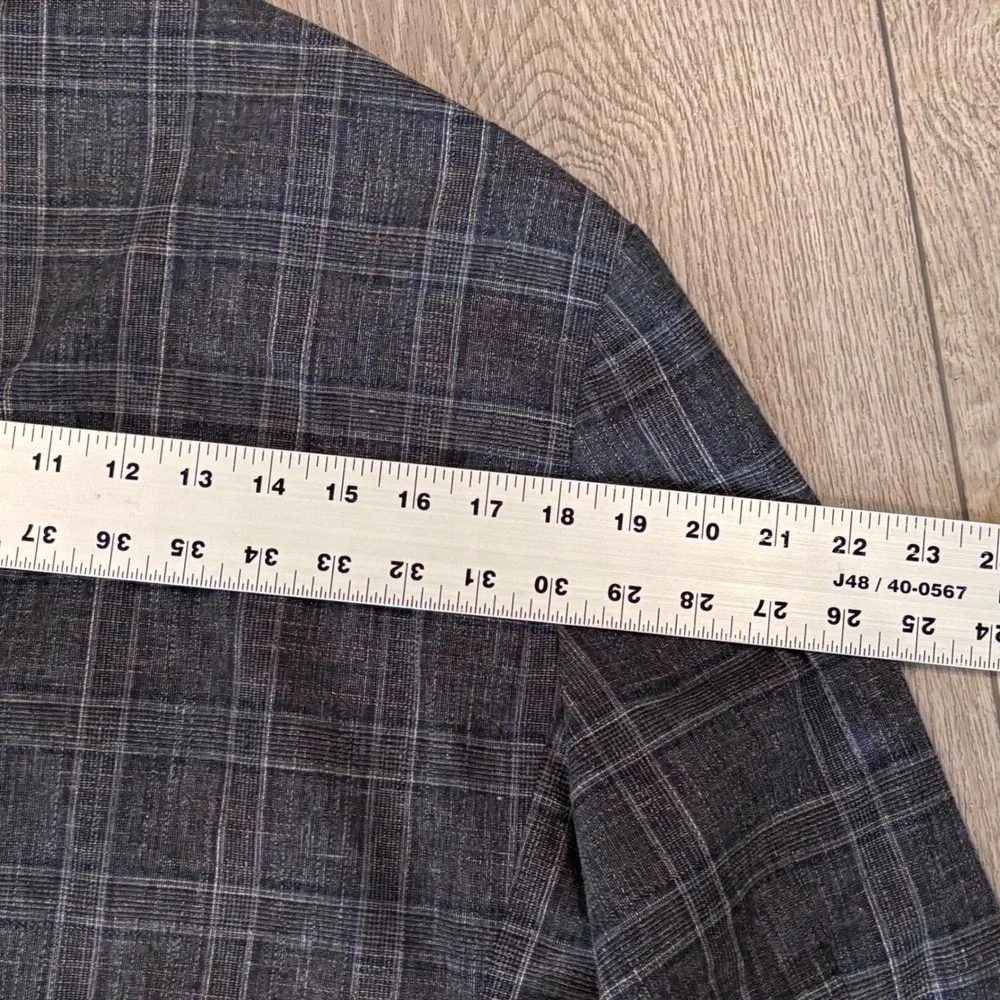 Nordstrom Blazer Mens 44S Blue Plaid Wool Linen Cotton Trim Fit Sport Coat